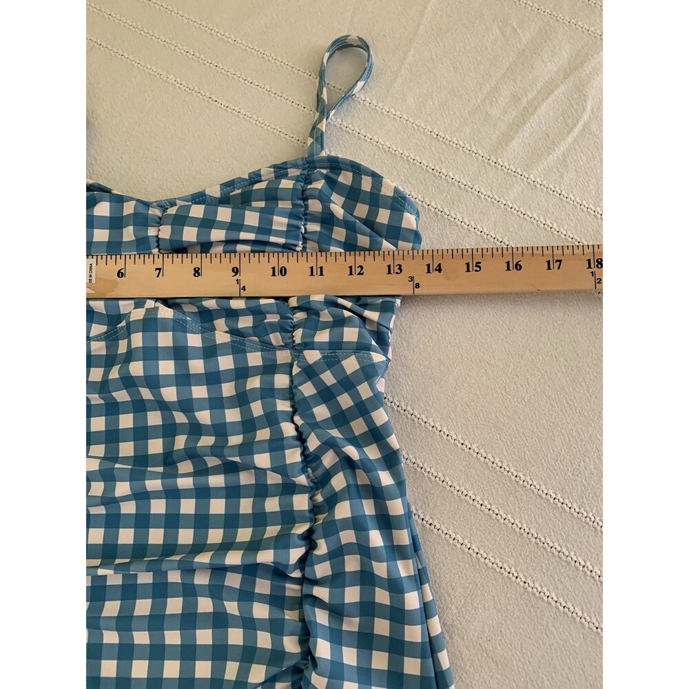 Lime Ricki Swim Tankini Top Shorts Bottom Set Size Medium Blue Gingham - Picture 4 of 12